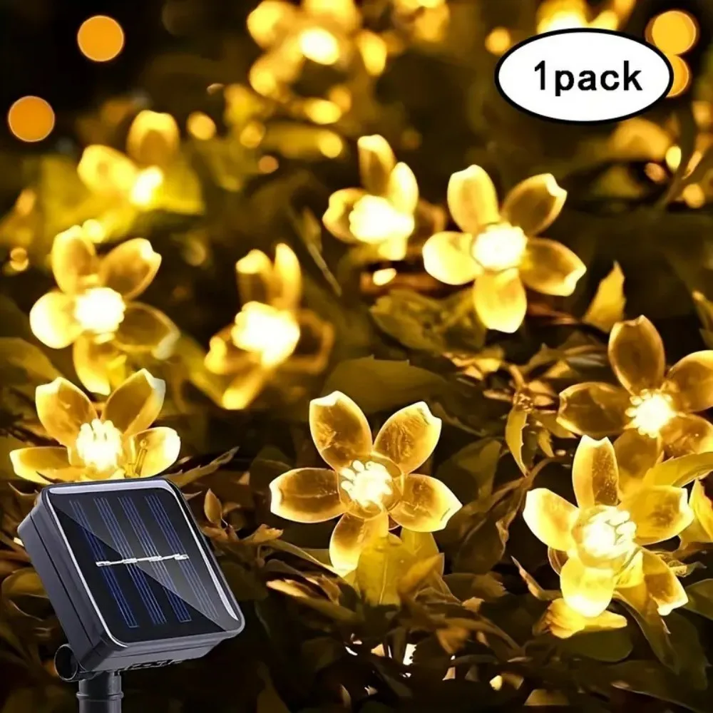 

1 шт., 20/50/100 светодиодных гирлянд на солнечной энергии с вишневым цветом, водонепроницаемый уличный садовый декор для патио для свадебной вечеринки, дома, весны