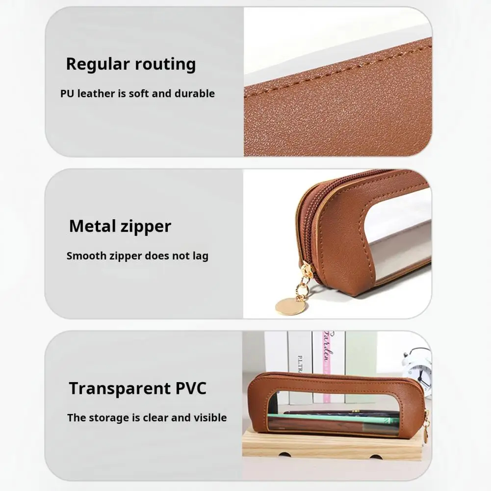 Прозрачный пенал, Стильный пенал из искусственной кожи с прозрачным дизайном, компактный пенал для ручек для работы