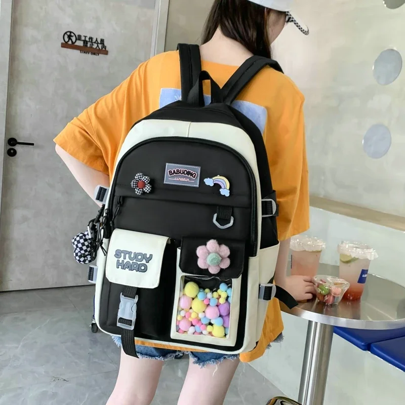 5pcs Sets Children\'s School Backpack Kawaii Women\'s Bagpack Bookbag Laptop Bag For Teens Girls Mochilas 2023 Students Totes Sac