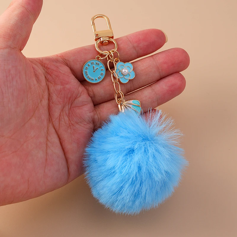 Aihua 15 Farben Flauschiger Fell-Pompon Schlüsselanhänger Weicher Kunstfell-Kaninchenball Auto-Schlüsselring Pompom Schlüsselkette Schlüsselhalter Damen Taschenanhänger – Detail 2