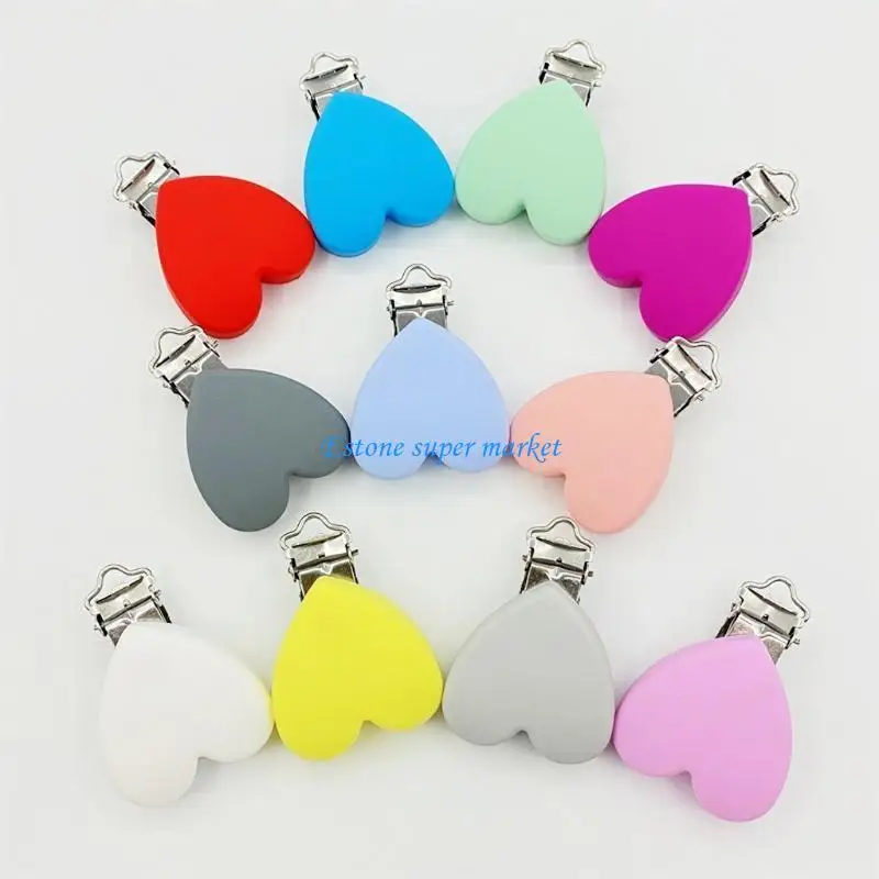 090B Silicone Heart Pacifier Clips BPA Baby Teethers Dummy Clips