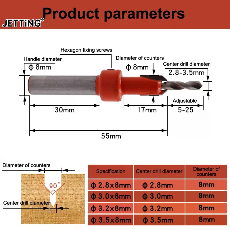 8mm Woodworking Countersink Router Drill Bit Set Screw Extractor Router Bits Hole Punch Woodworking Tools For Wood Drilling