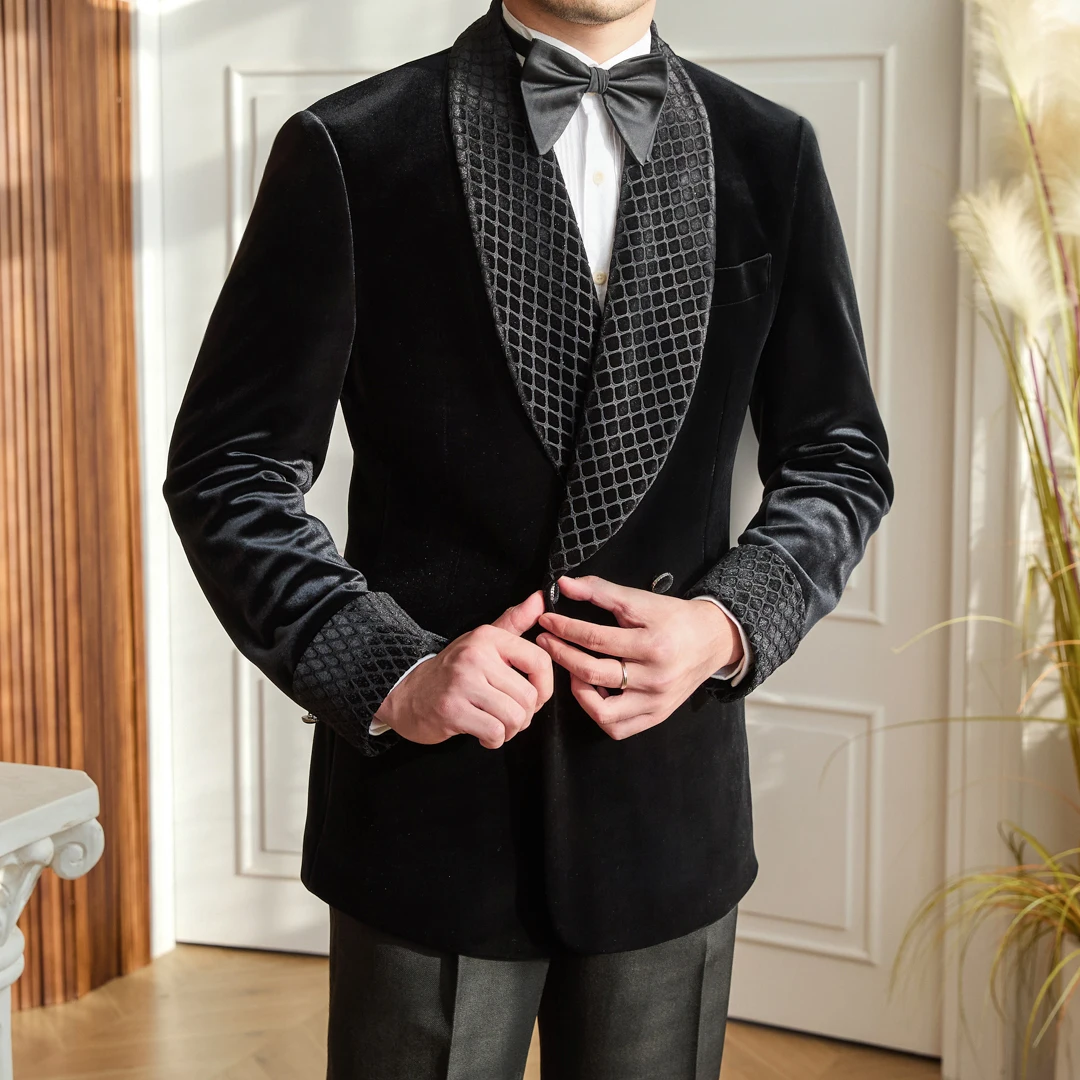 Homemade Autumn and Winter Small Capital Banquet Shade Collar Velvet Suit Gentry Fashion Trendy Suit Jacket Men