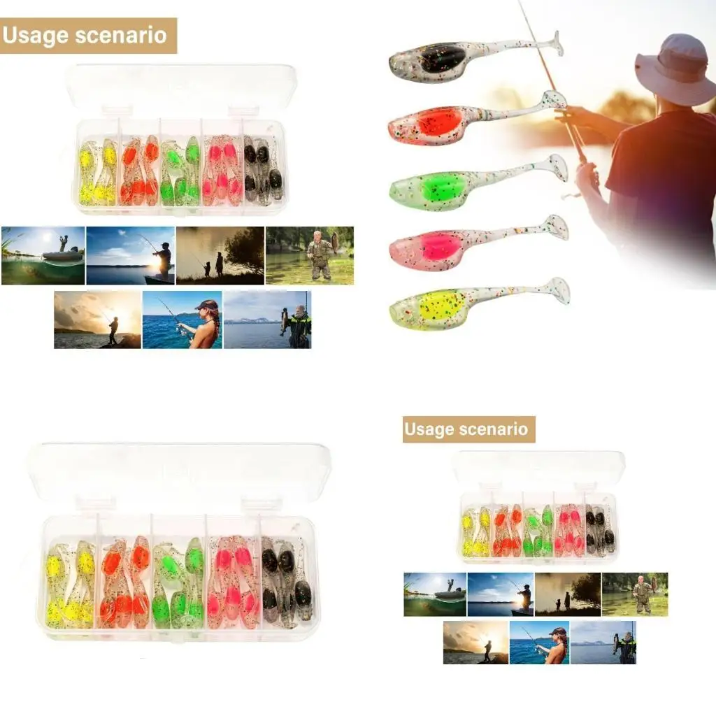 

652F 25Pcs Artificial Worm Baits with Storage Box Fishing Lures Paddle Tail Swimbait T Tail Baits Fishing Lures Swim Baits