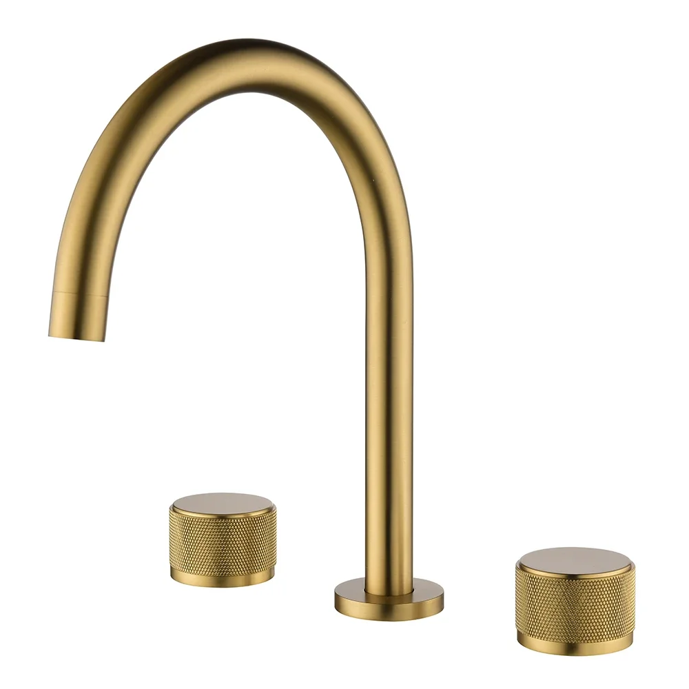 Luxury split faucet bathroom tap hot cold water brushed gold splash proof brass bathroom sink faucet basin mixer