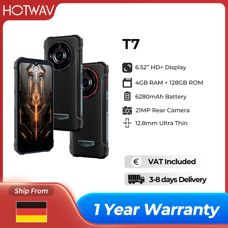 HOTWAV T7 Smartphone robuste Ultra mince 6.52 ''HD + affichage 21MP camra arrire tlphone portable 6280mAh batterie Android 13 tlphone portable