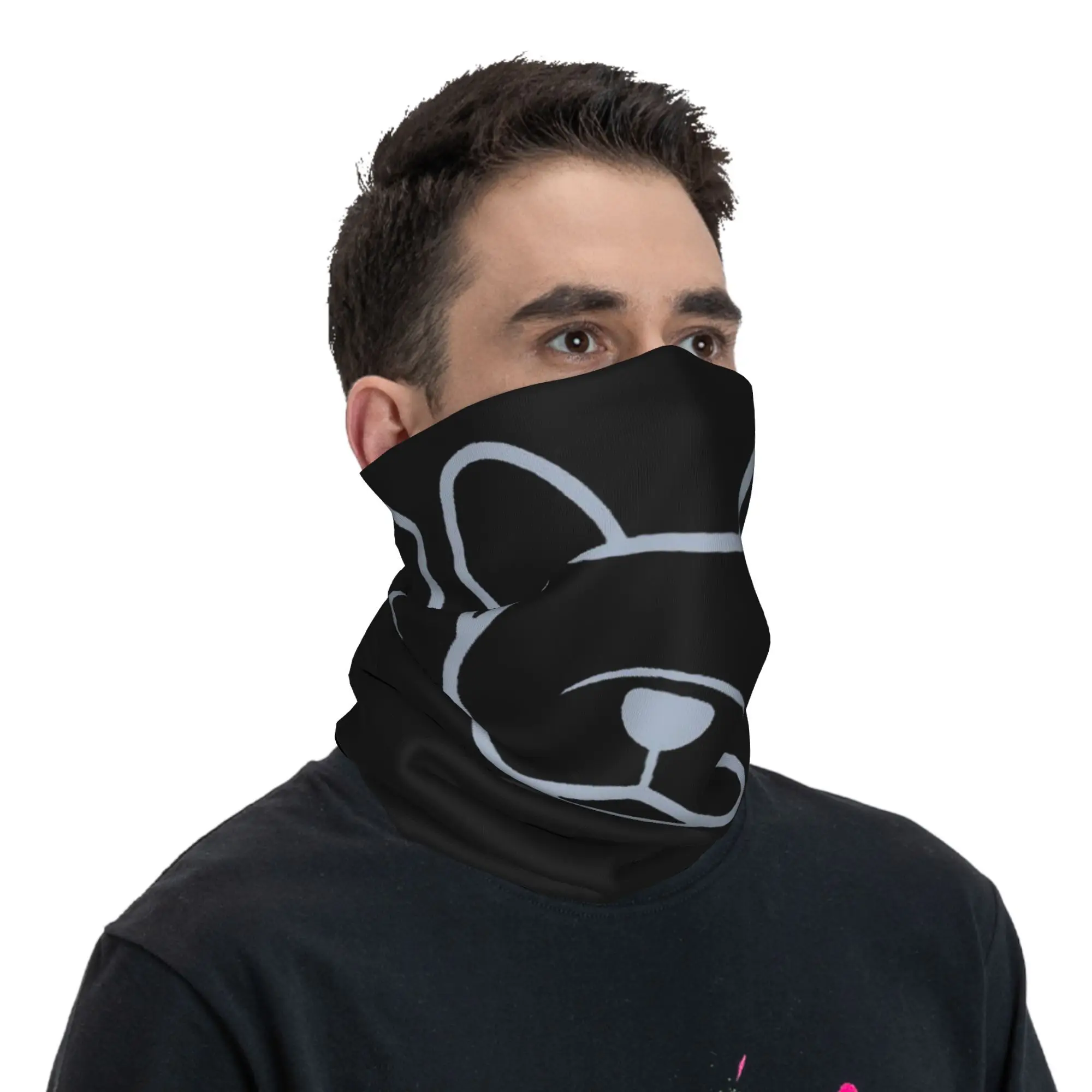 Silhouette per il viso Bulldog francese in grigio chiaro su Navy Bandana Ghetta per il collo Maschera stampata Sciarpa Fascia calda per la corsa