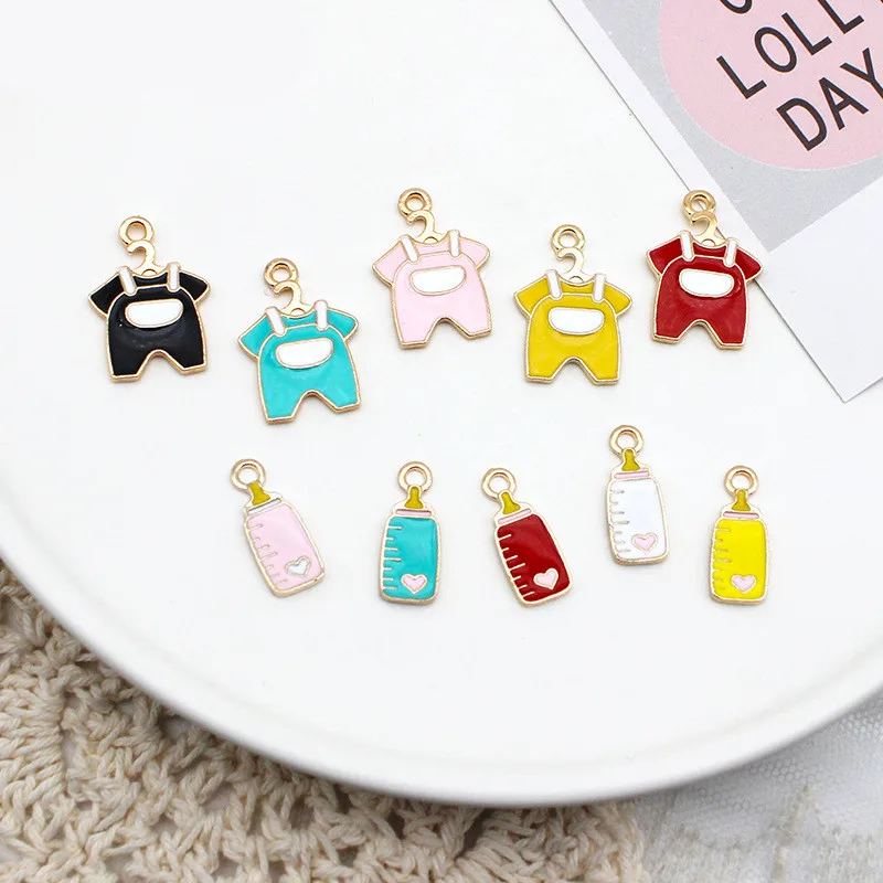 Mix 10pcs/pack Baby Jumpsuit Baby Milk Bottle Enamle Charms for Child DIY Earring  Keychain Jewelry Making