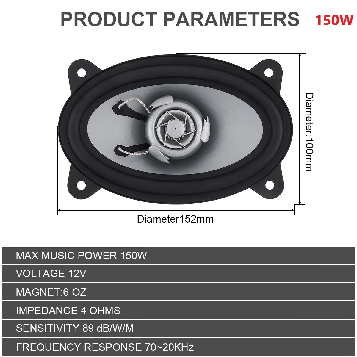 Altavoz Coaxial HiFi para puerta de coche, Subwoofer de frecuencia de rango completo, Audio estéreo, música, 4x6 pulgadas, 150/280W, 2 unidades