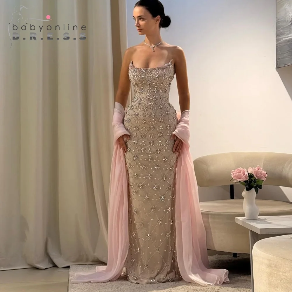 

BABYONLINE Роскошное вечернее платье без бретелек по индивидуальному заказу, украшенное кристаллами, лиф русалки فساتين سهرة Корсетное вечернее платье
