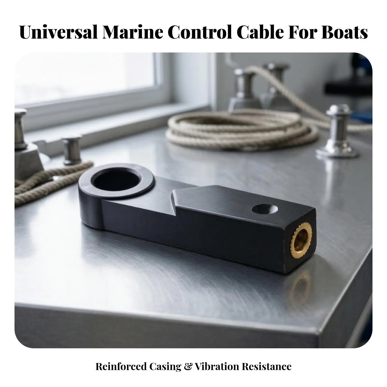 4xOutboard Engine Cable Connector | Circular Mounting Eye, Throttle Cable Connector with Brass Insert, Compact Elongated Body