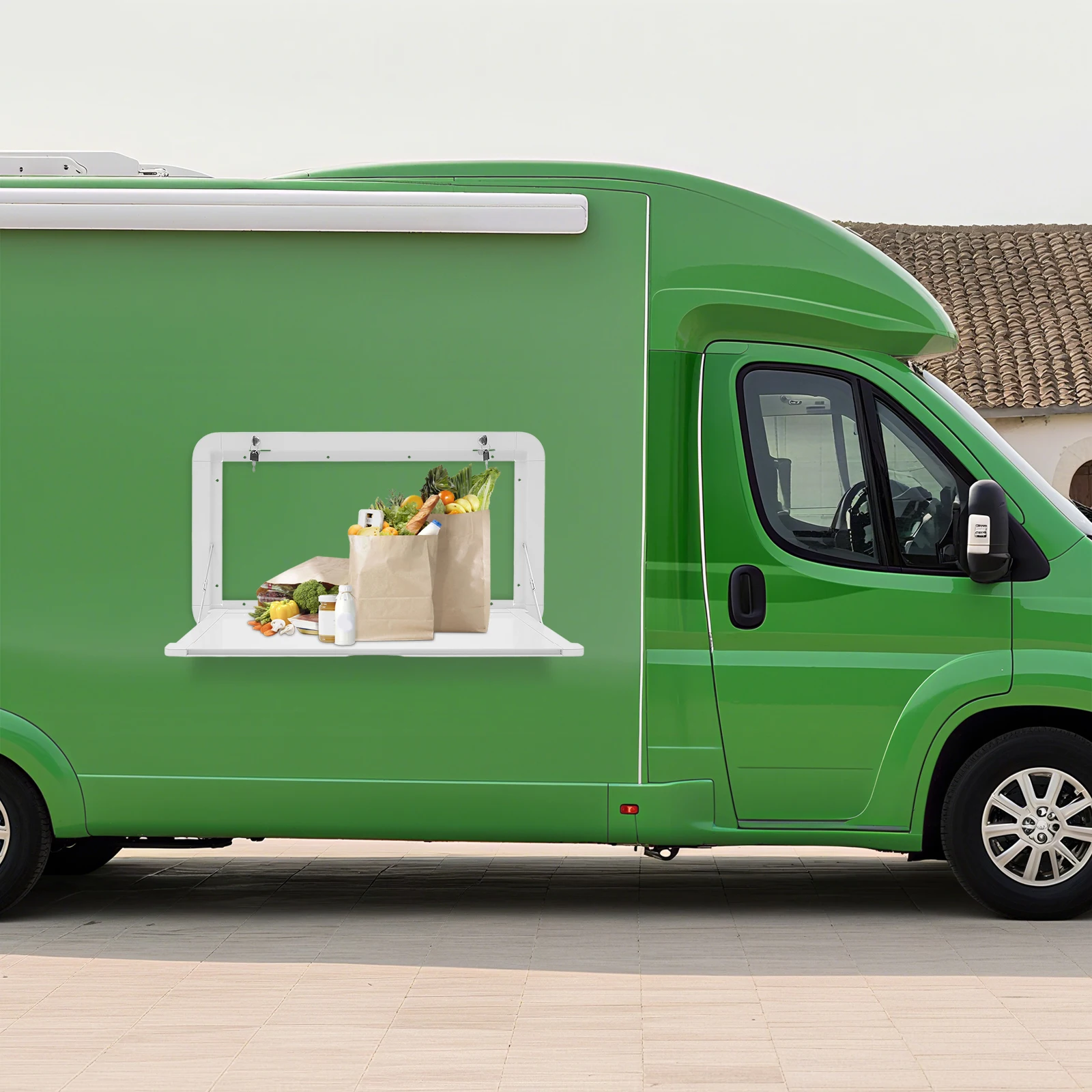 طاولة RVs حديثة قابلة للطي مصنوعة من سبائك الألومنيوم مستطيلة الشكل مقاس 800*450 مم مع 4 مفاتيح للقوافل والشاحنات ومعسكر الشاحنات