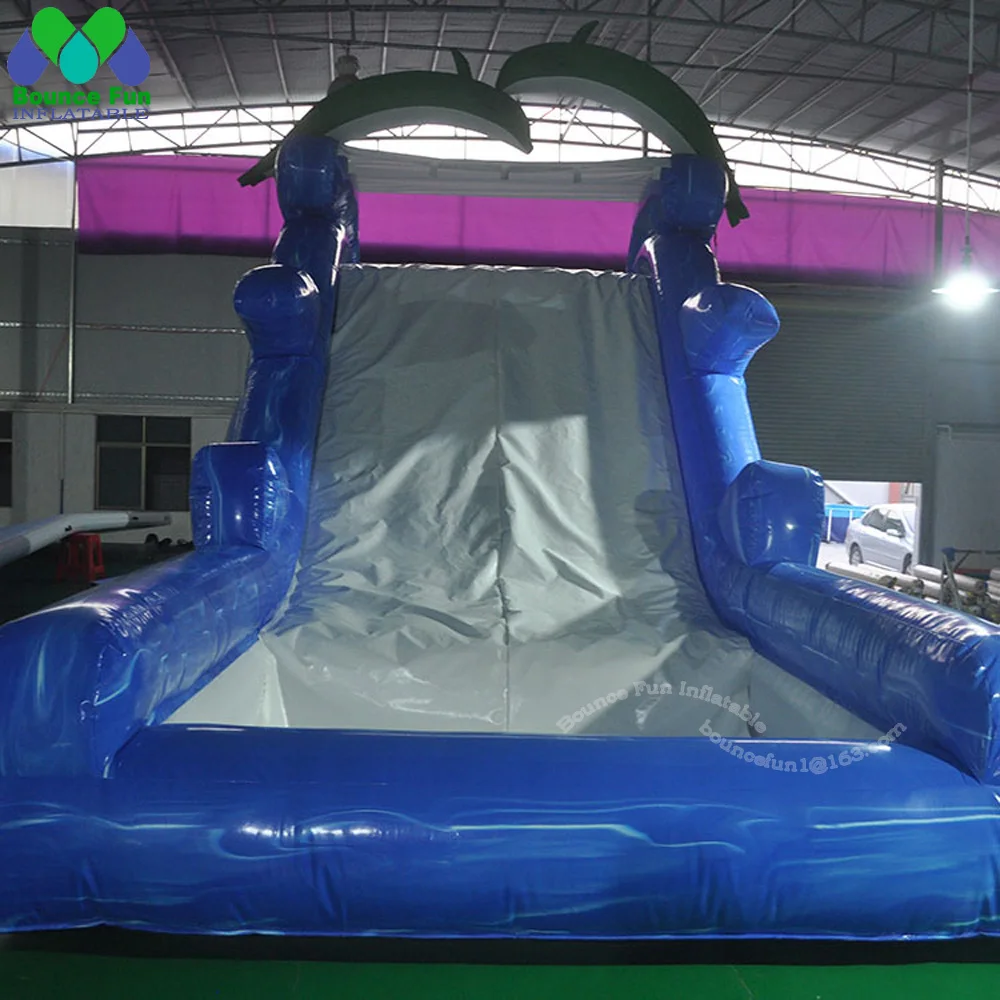 Commercial Ocean Themed Inflatable Water Slide With Pool Dolphin Animal Blue Bouncer Tropical Waterslide Combo Bounce House