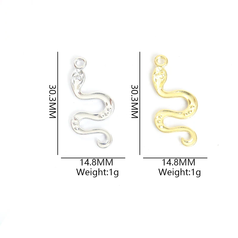 10pcs Crystal Inlaid Snake Shaped Charms Vintage Punk Rhinestone Animal Metal Pendants DIY Necklace Earring Jewelry Accessories