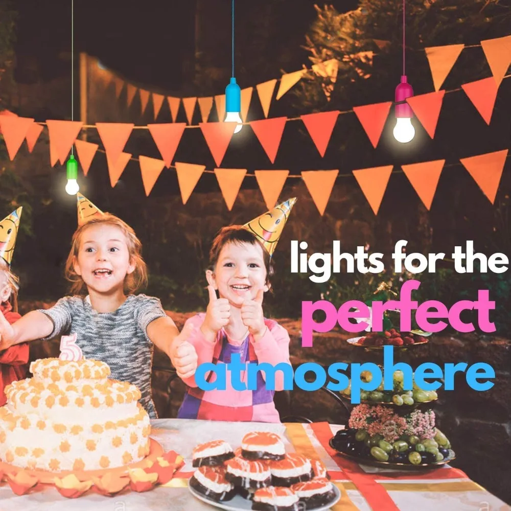 Portable Battery Operated LED Camping Light Garden Decor Multi-color Drawstring Tent Lights Pull Cord Night Lamp Party