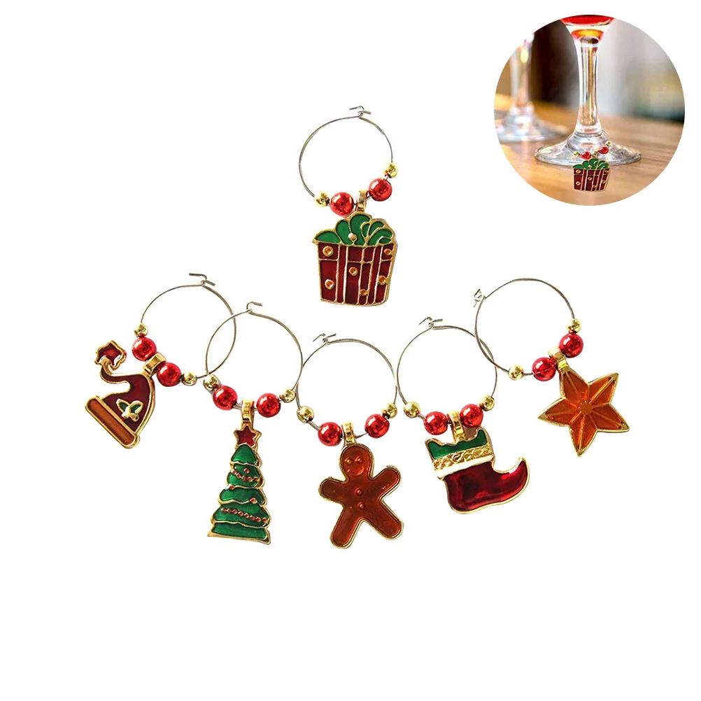 

6Pcs Wine Glass Charms Christmas Theme Premium Zinc Alloy Drink Markers for Stemware Party Favors Decorative Holiday Gifts