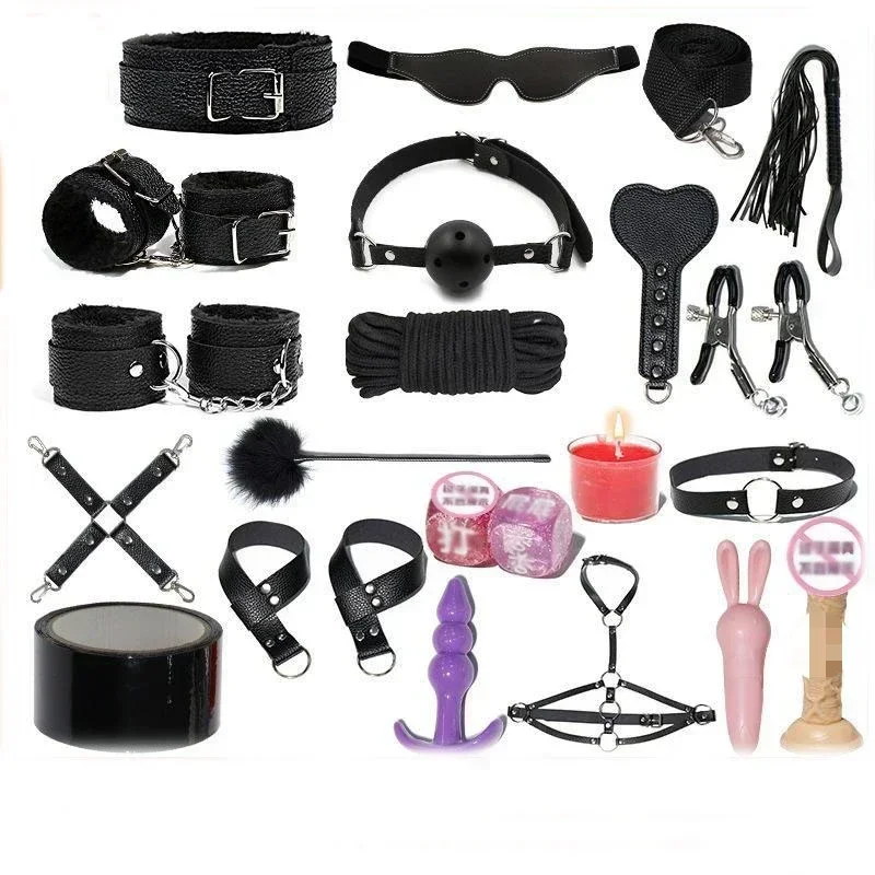 20Pcs BDSM Set Sex Toys for Couples Anal Plug Whip Gag Bdsm Kit Sexual Sex Games Bondage Restraints with Blindfold Nipple Clamps