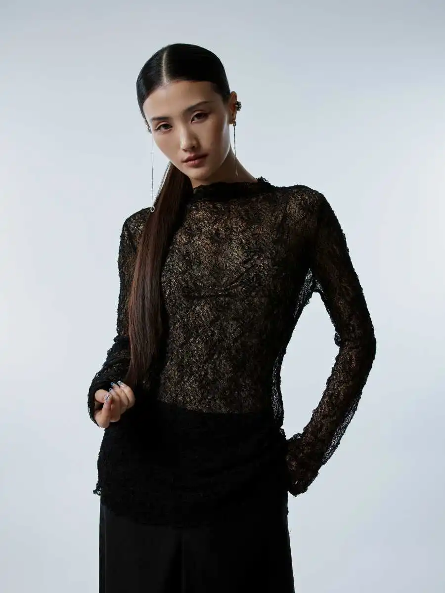 

WYZ High Ne Lace Base irt Slim Long Sve Верхний топ Уникальный дизайн Faionable Модный женский летний топ