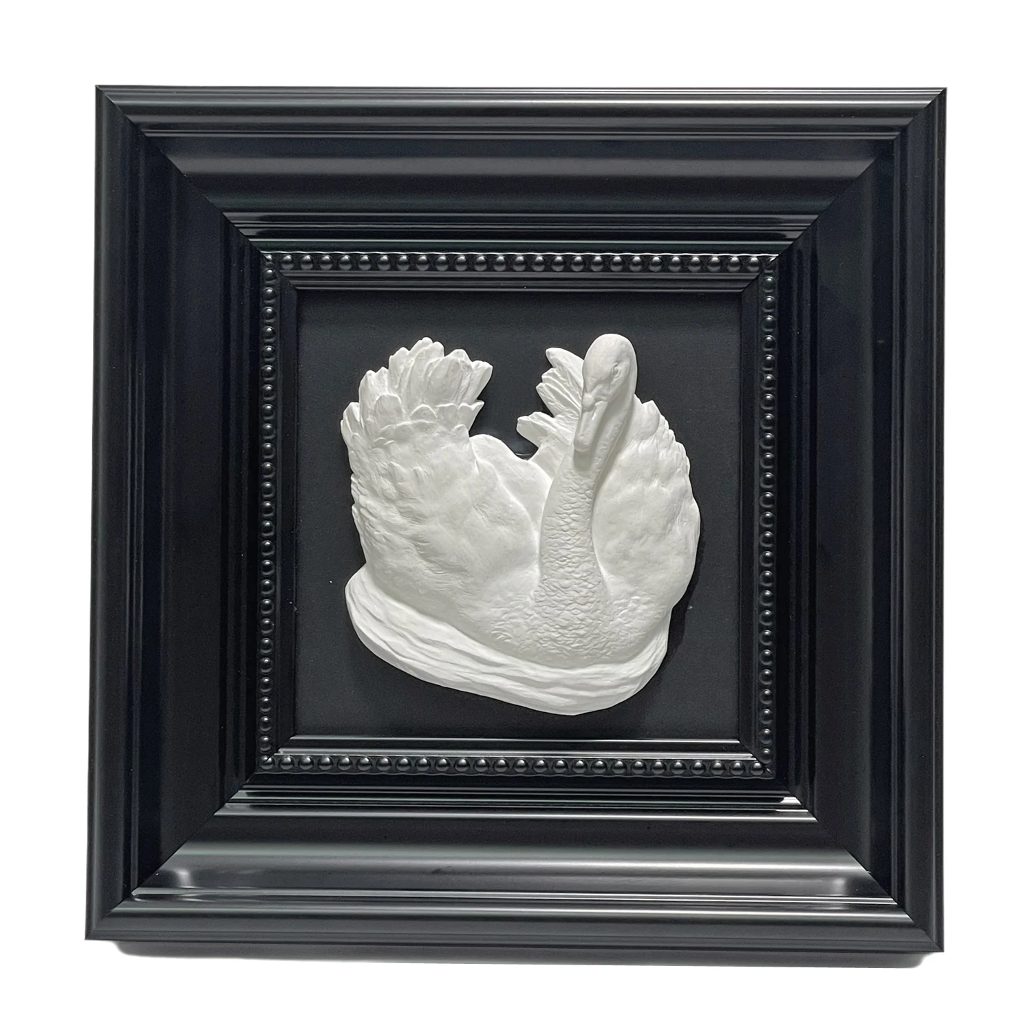 Hanging Relief Art Swan Plaster Sculpture Black Framed Wall Art Decor,Wall Plaque Decorative painting for Home Office Desktop