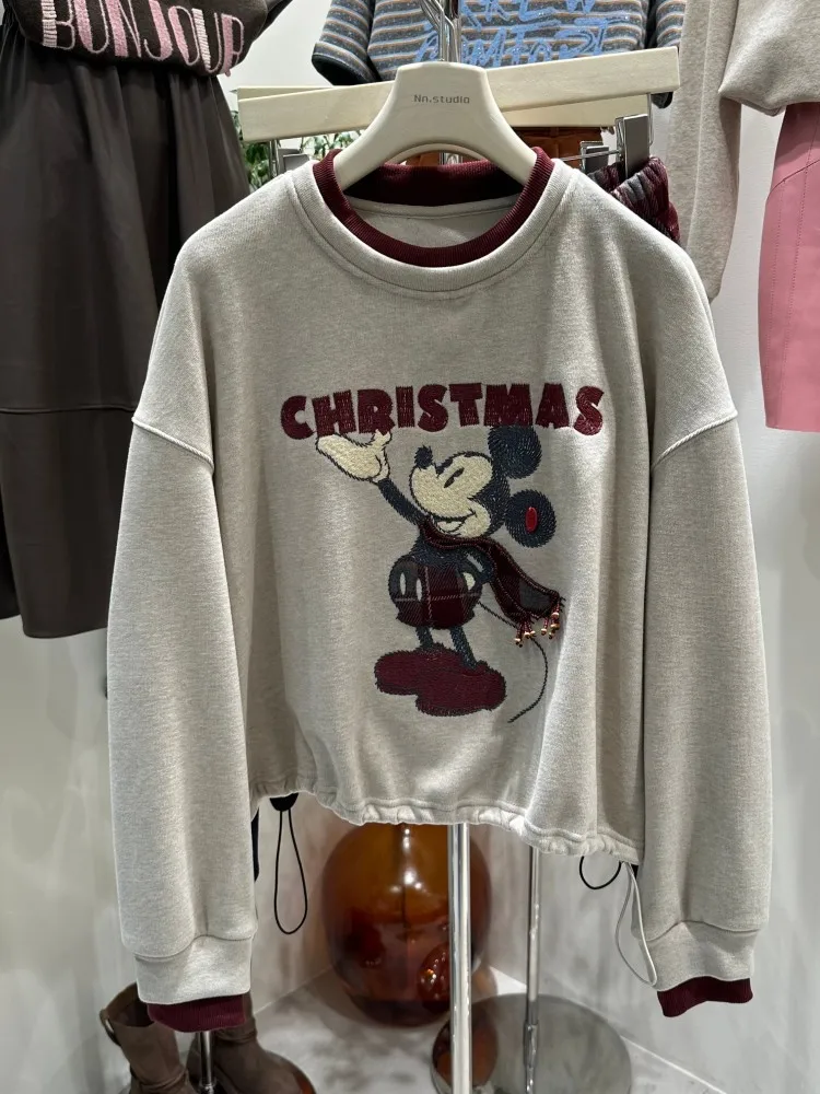 Ensemble de mode pull pull femmes automne hiver Unique artisanat lourd dessin animé broderie haut à manches longues