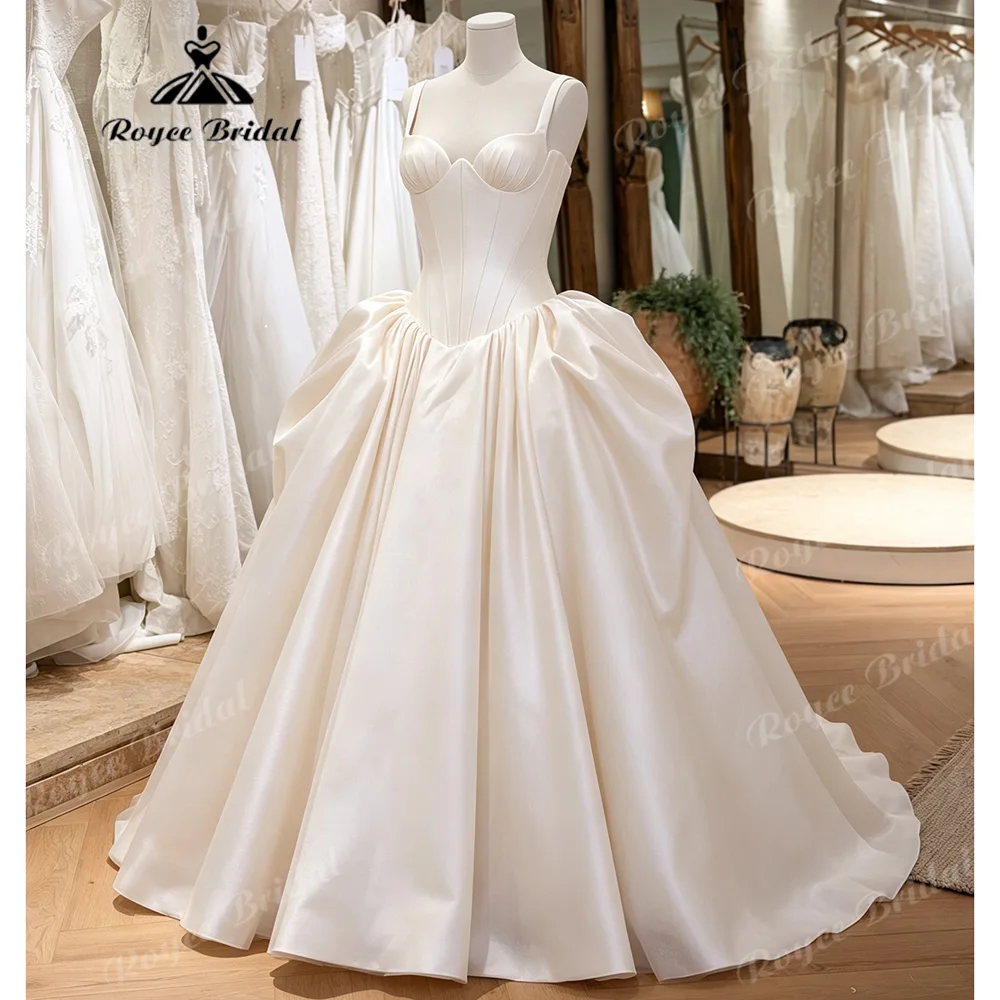 Minimalist 2027 Ballgown Wedding Dress Bustier Corset Bodice Wide Straps Pointed Waist Heavy Satin Abiti Da Sposa Customized