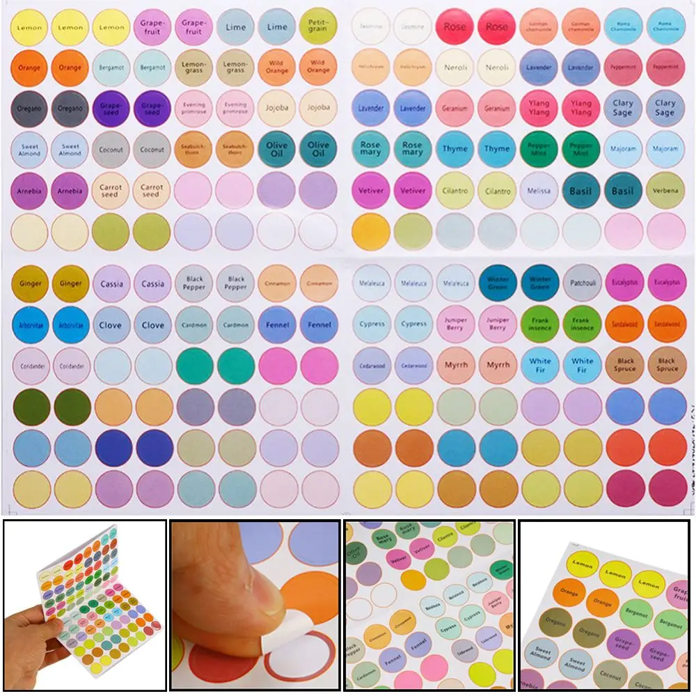 192pcs/Sheet Practical Colorful Paper Stickers Labels for Glass Essential Oil Bottles Cap Lid Labels Blank Round Circles Sticker