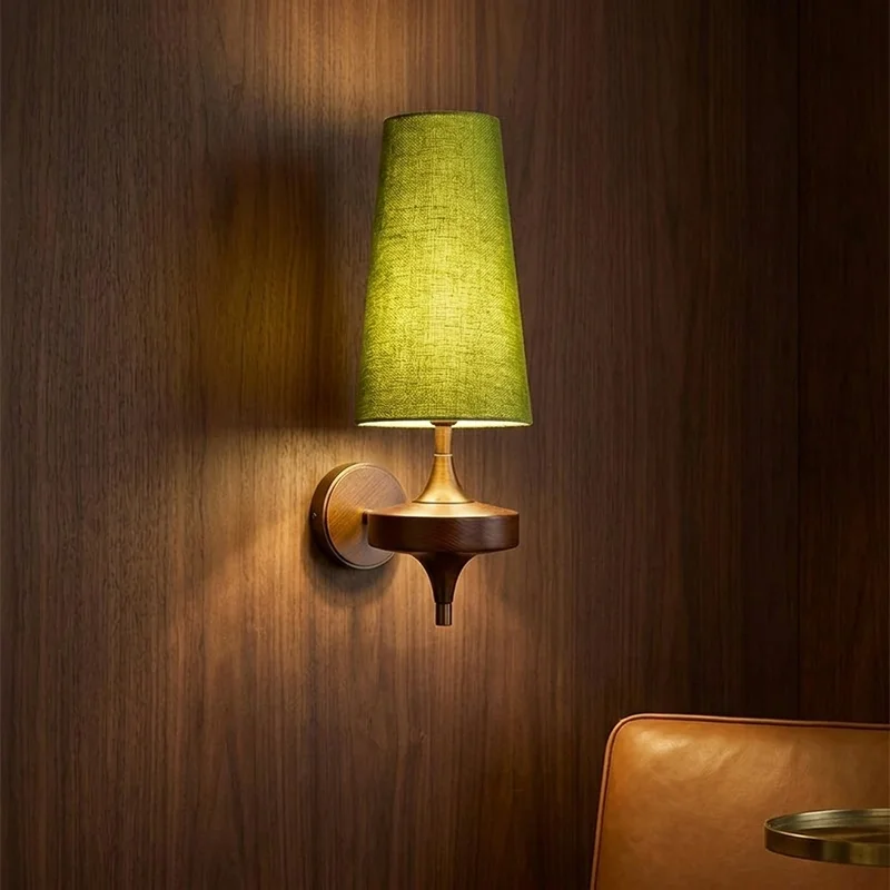 Vintage French Fabric And Wood Tapered Shade Wall Mounted Bedroom Living Room Bedside Home Decor Indoor Reading Accent Wall Lamp
