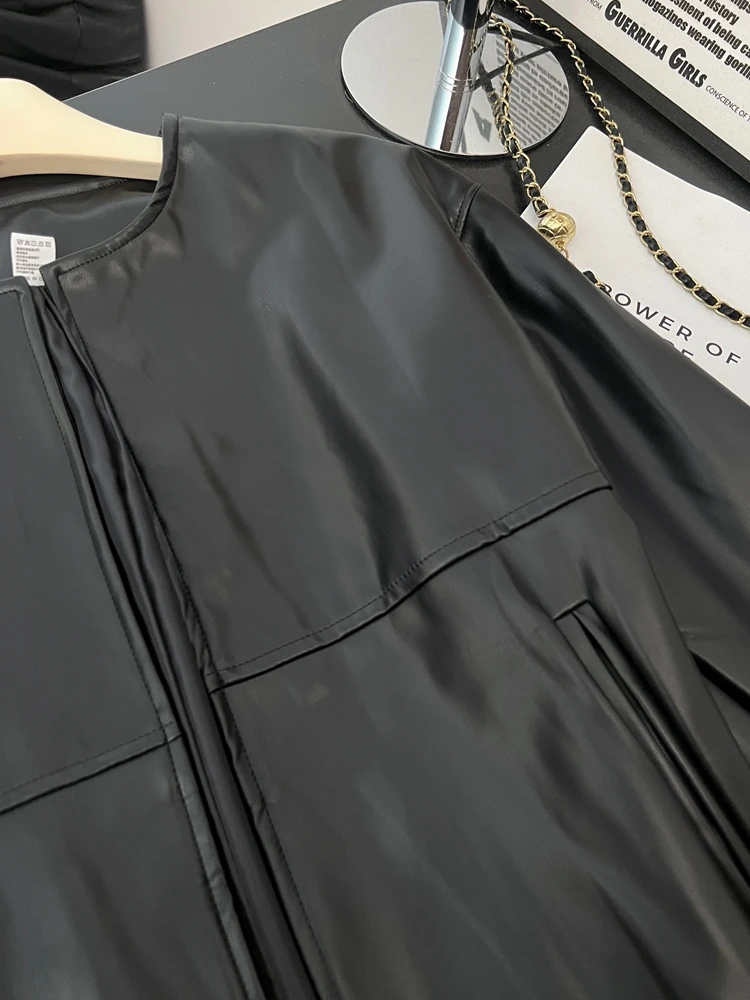 Casual Loose plus Size Women's Jaet Outerwear Bla Leather Top Commute Sle Autumn Winter New Arrival Faion Sensation