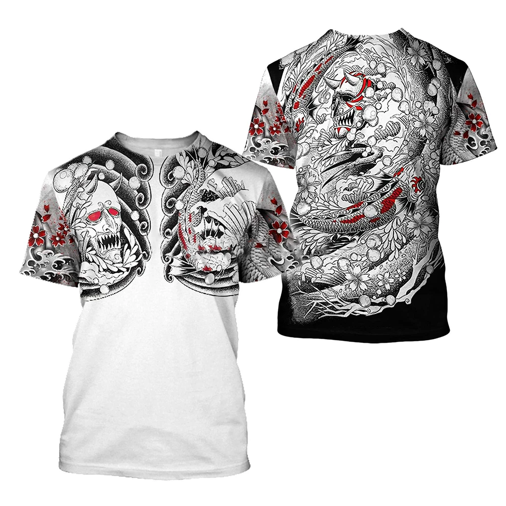 New Japan Samurai Hannya Oni Mask Snake Pattern 3D Print T-Shirts Men Women T Shirt Short Sleeve Oversized Tee Top Kid Clothing