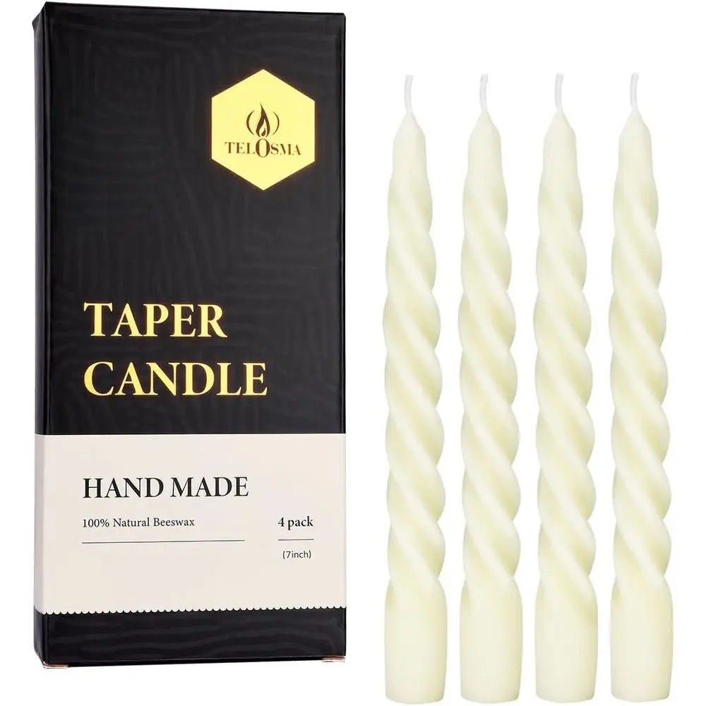 Set of 4 Spiral Taper Candles, 7 Inch Tall, White - Perfect for Dinner, Wedding, or Holiday Home Decor
