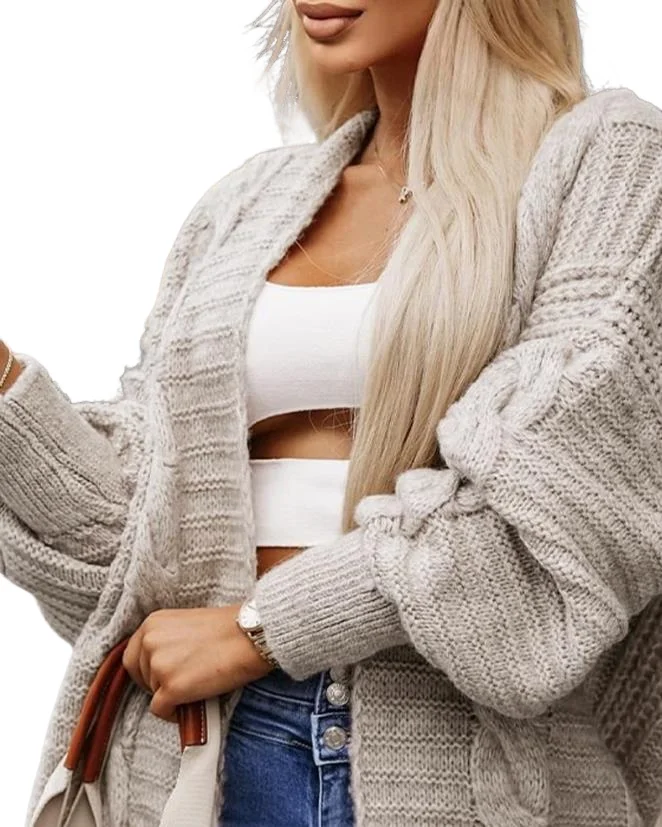 Women's Elegant Coat 2024 Autumn Winter Latest Casual Braided Lantern Sleeve Work Cardigan Long Sleeve Open Front Daily Work Top
