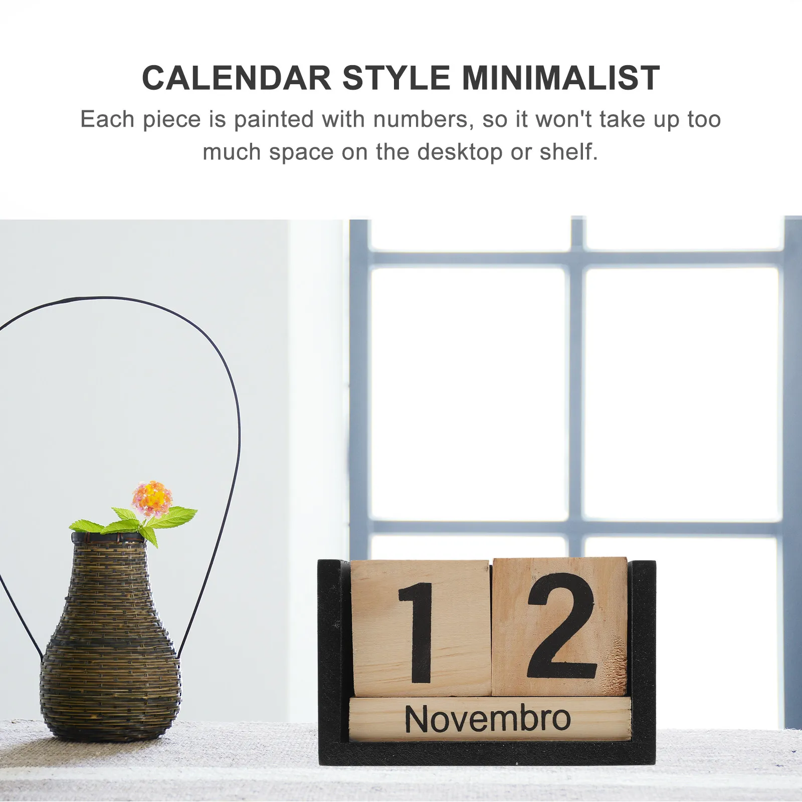Wooden Block Calendar Simple Style Perpetual Desktop Calendar Removable Date Month Display Tabletop Decor Office Classroom Gift
