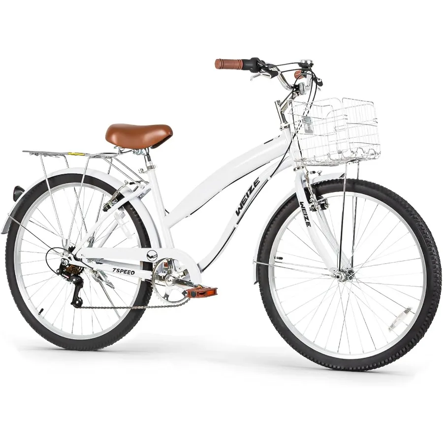 

26 inch Beach Cruiser Bike for Adult Men and Women 7-Speed Commuter Bicycle with High-Carbon Steel Frame Front Rear Fenders Com