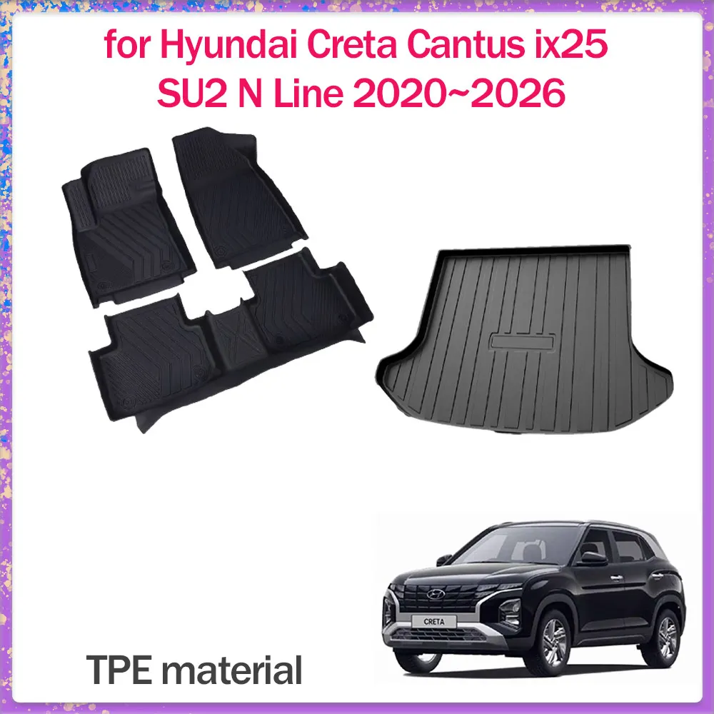

Car Floor Mat for Hyundai Creta Cantus ix25 SU2 N Line 2020~2026 TPE Foot Interior Liner Waterproof Trunk Pad Carpet Accessories