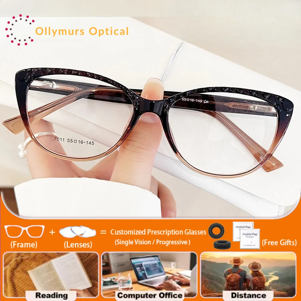 نظارات OLLYMURS بسيطة وأنيقة على شكل عين القطة مضادة للضوء الأزرق للنساء نظارات طبية مخصصة نظارات بصرية تقدمية #1