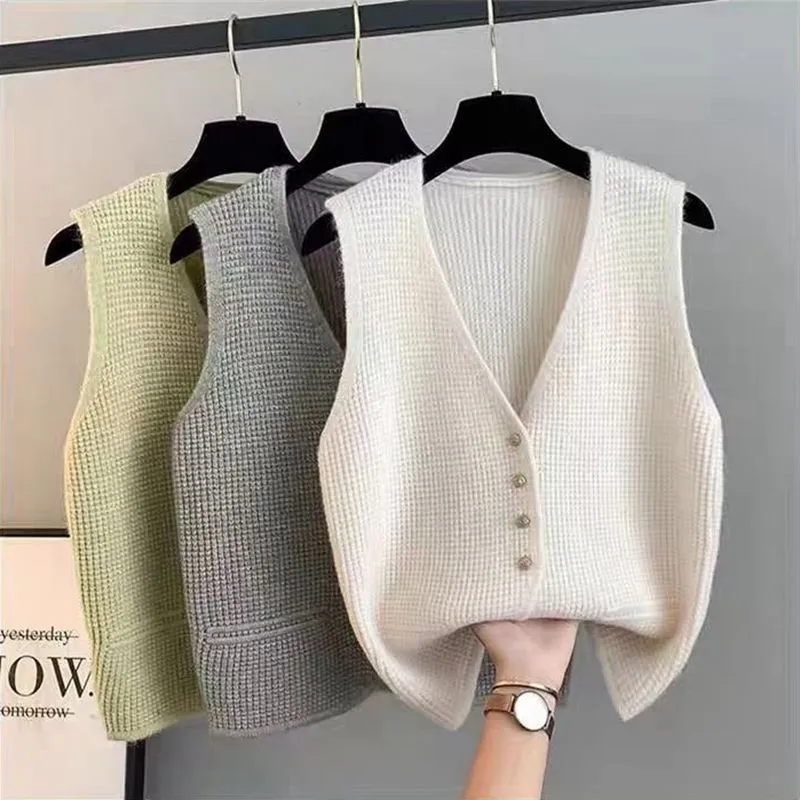 legant Knitted Vest Women Autumn Winter New Fashion V-Neck Cardigan Knitwear  Waistcoat Jacket Fashion Waistcoat Outerwear W795