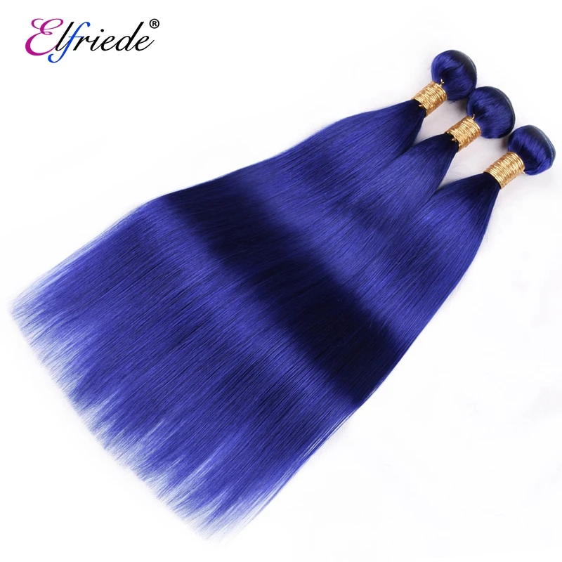 Elfriede fasci di capelli umani lisci blu puro 100% estensioni dei capelli umani Remy brasiliani 3/4 pacchi offerte trame di capelli umani