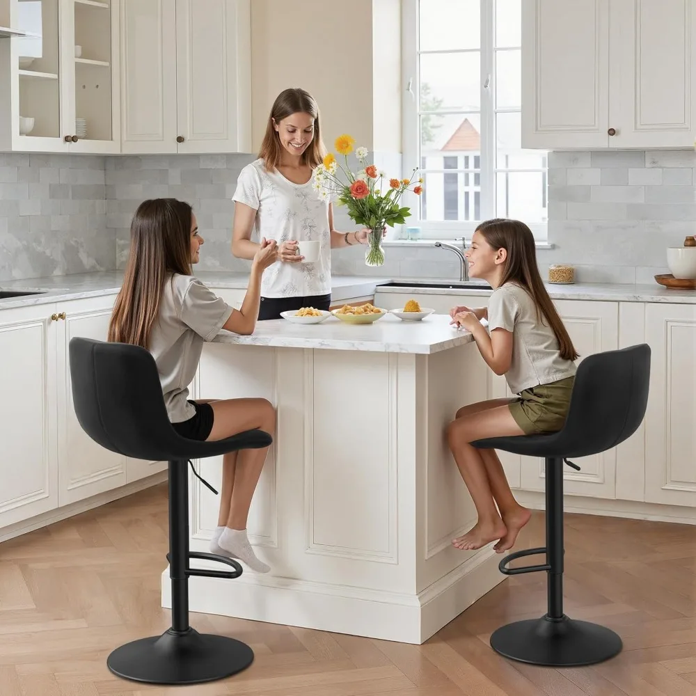 Bar Stool Set of 2 for Kitchen Counter, Adjustable Swivel Armless Barstools with Back Modern PU Leather Island Chairs Bar Height