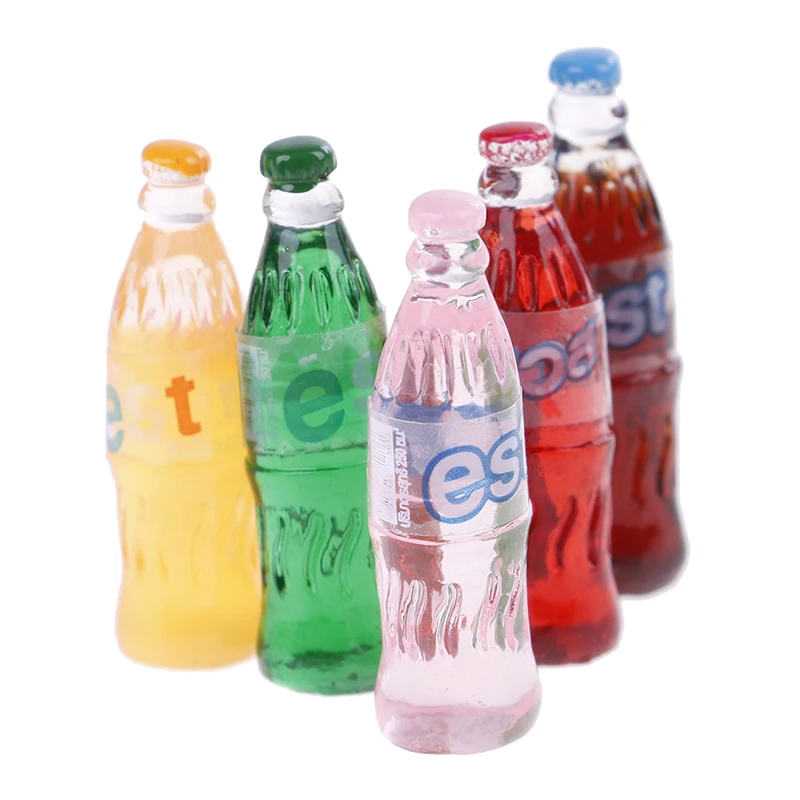 5pcs Japanese Kawaii Resin Simulation Food 3D Soda Cola Bottle DIY 1:12 Dollhouse Miniature Decoration Resin Crafts Kitchen Toys