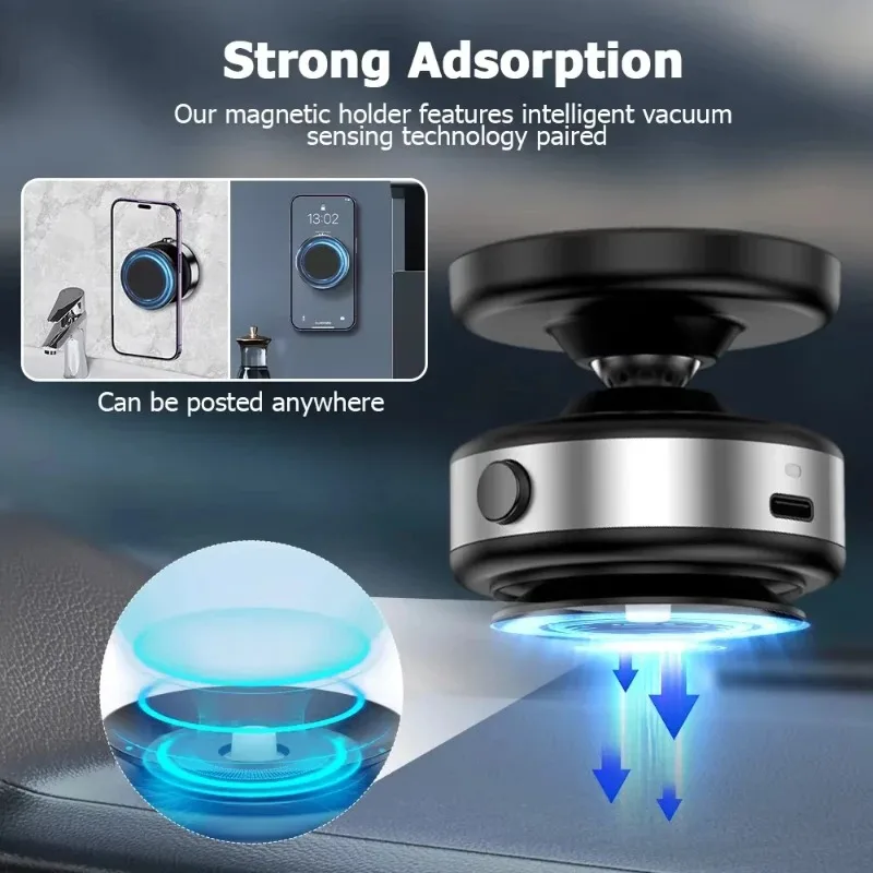 BLP-Car Magnetic Vacuum Phone Holder 360° Swivel Wireless Charging Bracket Dashboard Support GPS in Car For iPhone15 Samsung