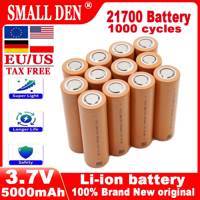 

Brand-new 3.7V 21700 5000mAh Li-ion rechargeable battery 5C High power 1000cycles For DIY Electric tool scooter Flashlight cells