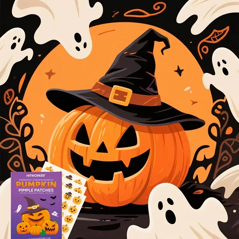 100 قطعة من رقع حب الشباب للهالوين من HITWORKER خالية من الكحول وخالية من العطور ومعبأة بشكل فردي تصميم خفاش ساحرة شبح لطيف للبشرة