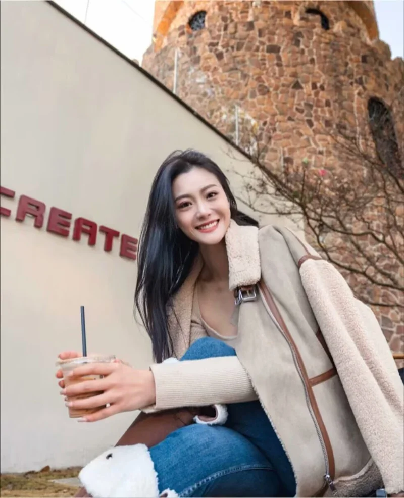 سترة نسائية من الجلد الصناعي بخياطة عصرية مع سحاب مزخرف وياقة واقفة وسترة شتوية دافئة جديدة سميكة #3