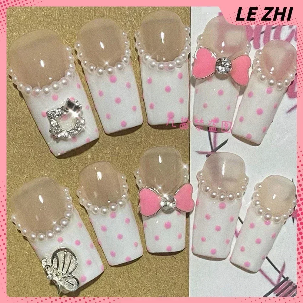 Kawaii Handmade Square Press On Nails Art Party Stickers Cute Flower Panda Bear Animal Custom Acrylic Fake Nails