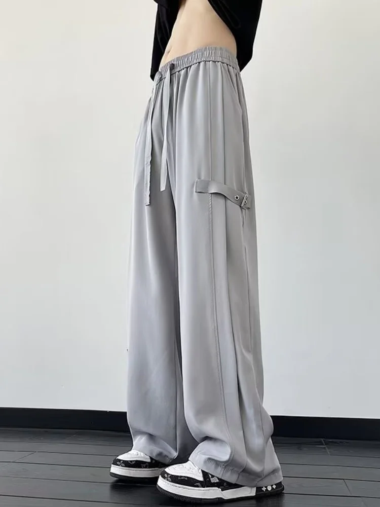 

Men's Casual Thin Wide Leg Straight Cut Pants Autumn Faion Brand Haome Loose Long Trousers High Street Sle Cargo Pants