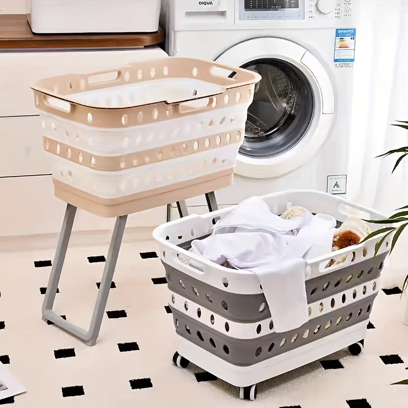 Foldable Laundry Basket with Standing Legs Collapsible Hamper Storage Basket for Bathroom, Bedroom, Dorm & Laundry Room