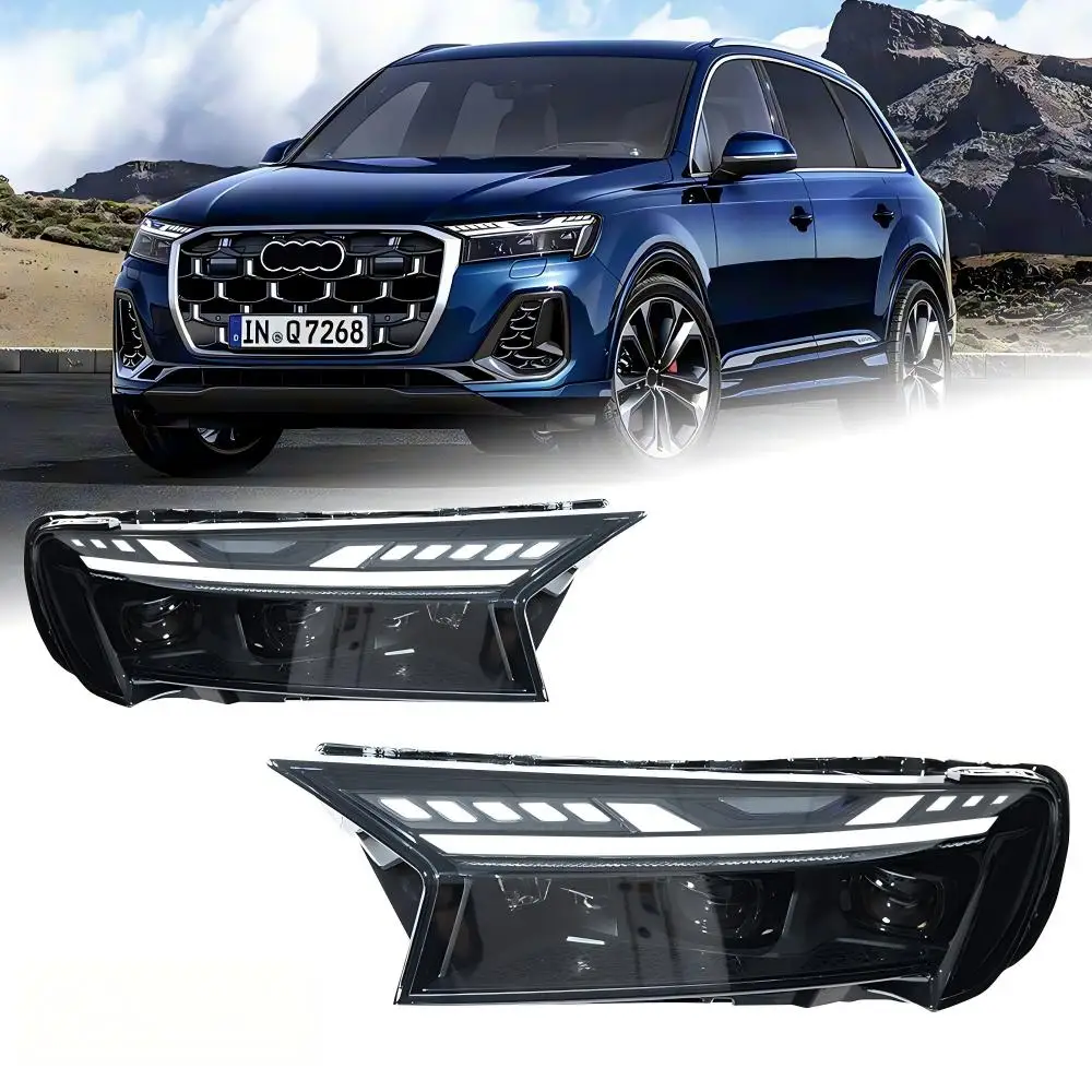 For 2020-2025 Audi Q7 Modified Headlight Assembly, High-End Laser Matrix LED, 12V Daytime Running Light, Sequential Turn Signal