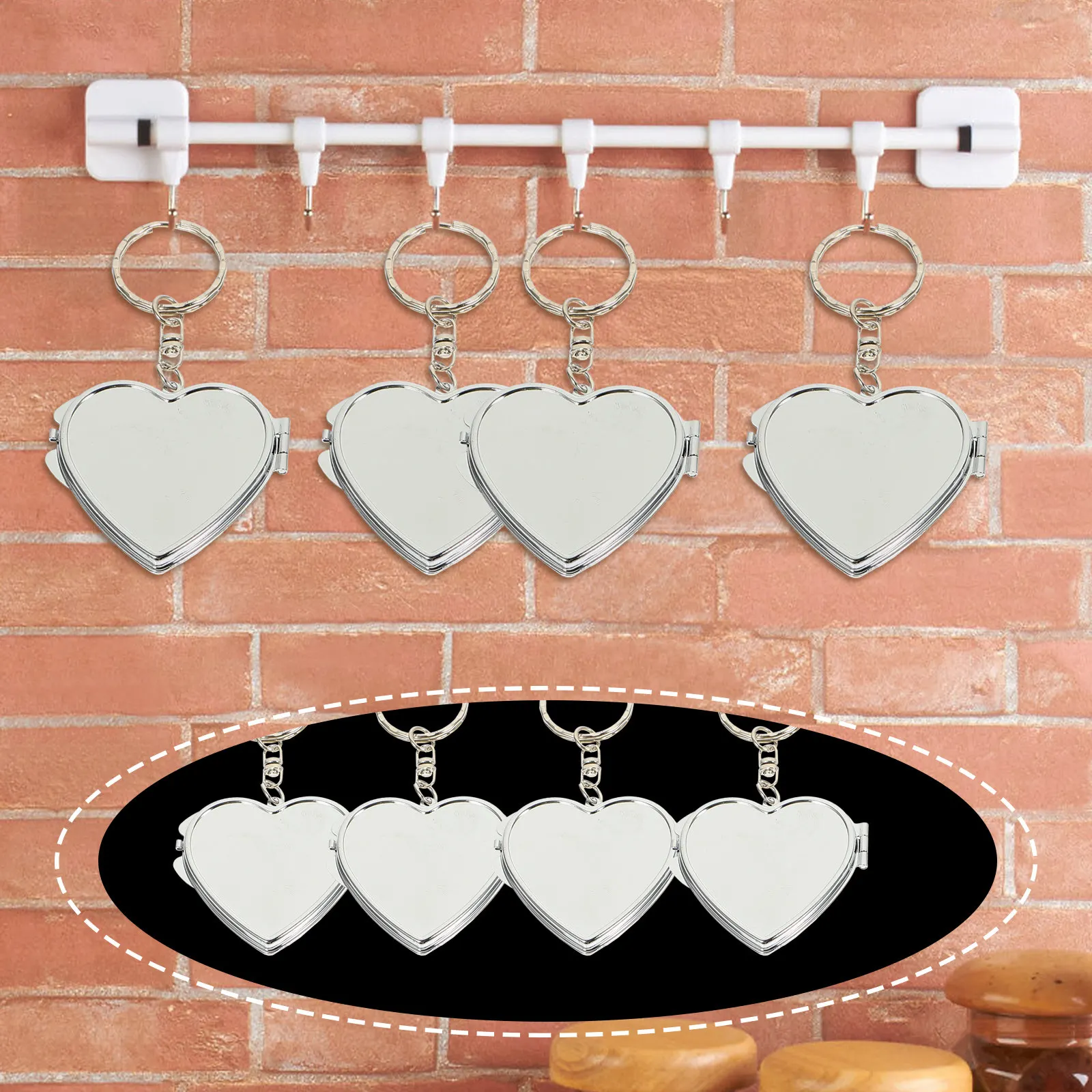 

4Pcs Heart Shape Double Sided Folding Mini Pocket Mirror Compact Metal Keyring Key Chain Pendant Haning Mirror Keyring