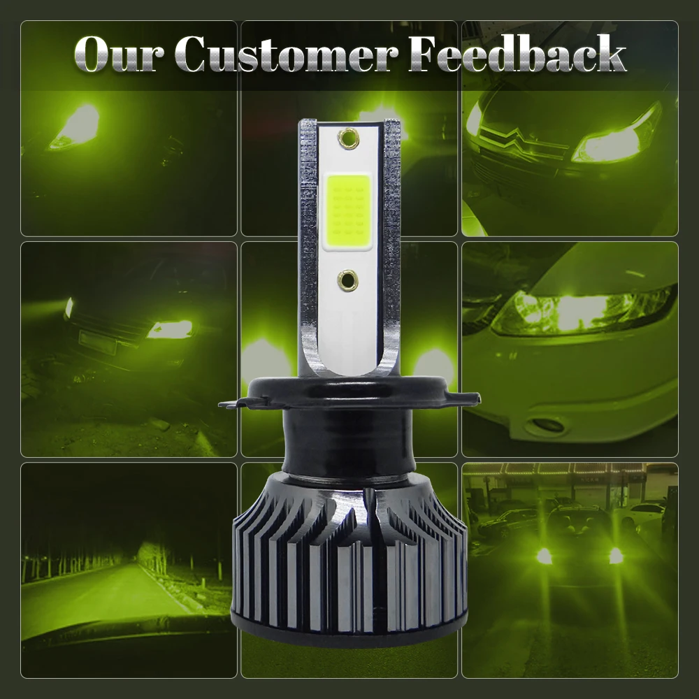 New Mini Led H7 H4 H1 H3 Car Headlight Bulbs 9005 HB3 9006 HB4 H11 H8 H9 H16 H27/880/881 Car Headlamp Lemon Green 80W 16000LM