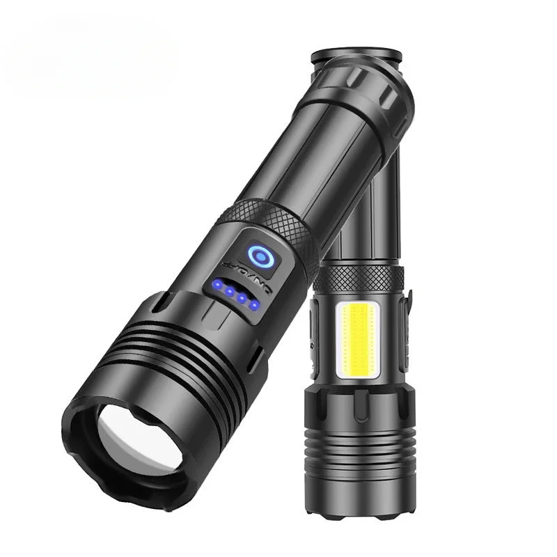 XHP160+COB LED Red and White Strong Light Flashlight XHP70 USB Charging Side Light Strong Light Flashlight